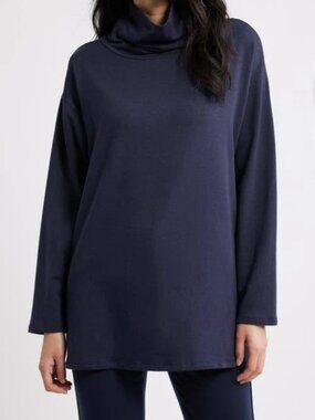 Eileen Fisher Cowl Neck Tunic Knit Minimalist Navy size Large